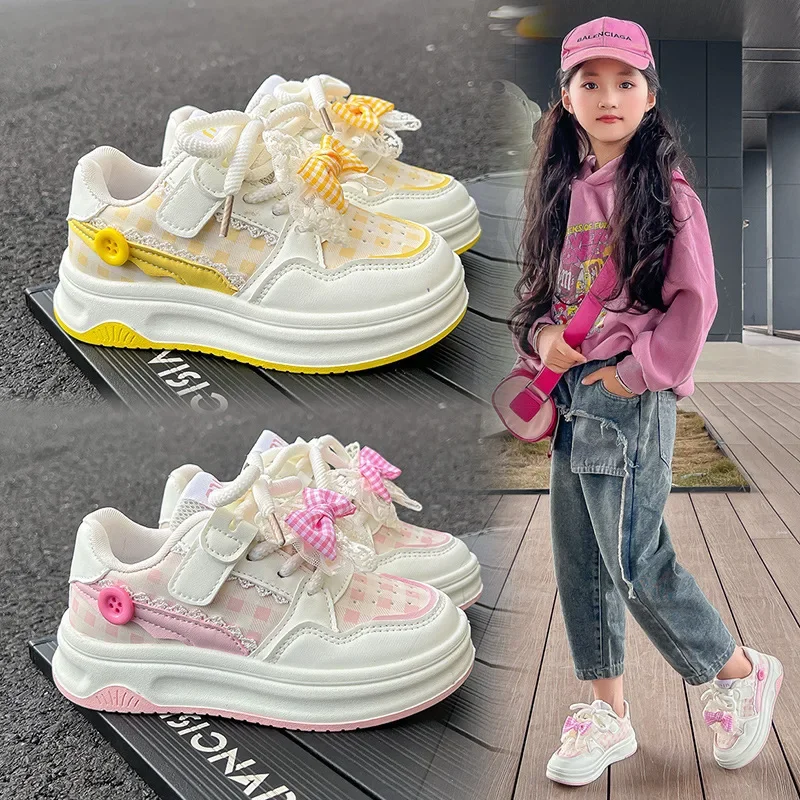 

Sweet Bowknot Lace Sneakers Fashion Autumn Kid's Sneakers Platform Sole Design Children's Versatile Casual Shoes