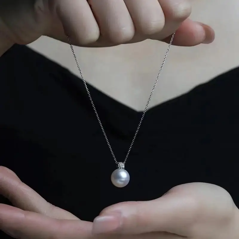 Minimalist S925 Silver White Japanese Pearl Necklace Shiny Cubic Zirconia Thin Collarbone Chain Elegant Jewelry For Women