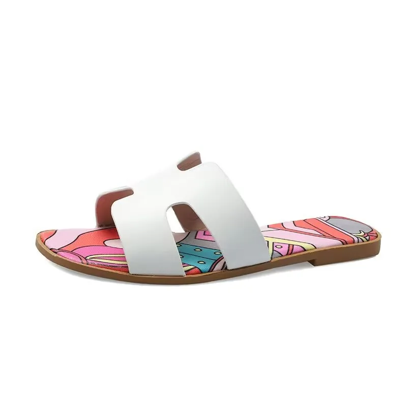 2024 Summer New Women\'s Slippers Outdoor Fashion Graffiti Flat Leisure Beautiful Comfortable Non-Slip Multiple Colors