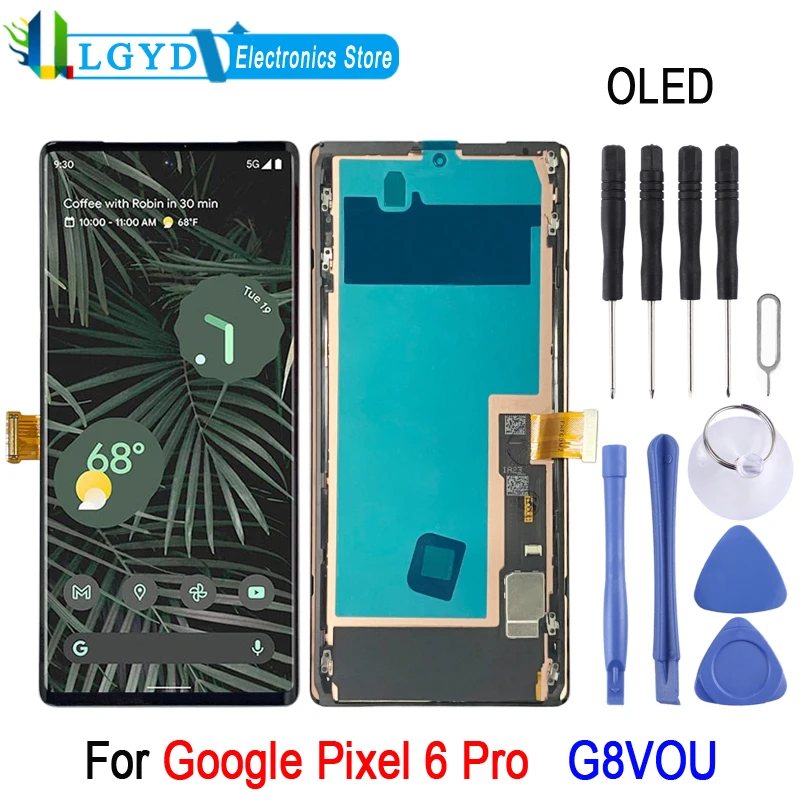 

OLED LCD Screen With Frame For Google Pixel 6 Pro G8VOU LCD Display and Digitizer Full Assembly Replacement Spare Part