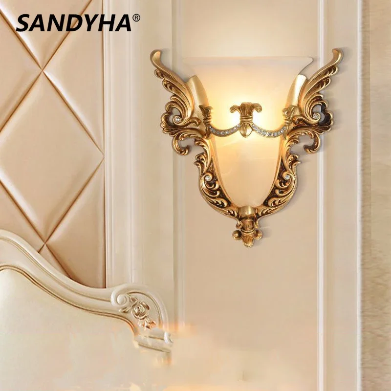 SANDYHA European Style Creative Angel Wing Wall Lamp Led Warm Retro Bracket Light for Bedroom Living Dining Room Corridor Decor