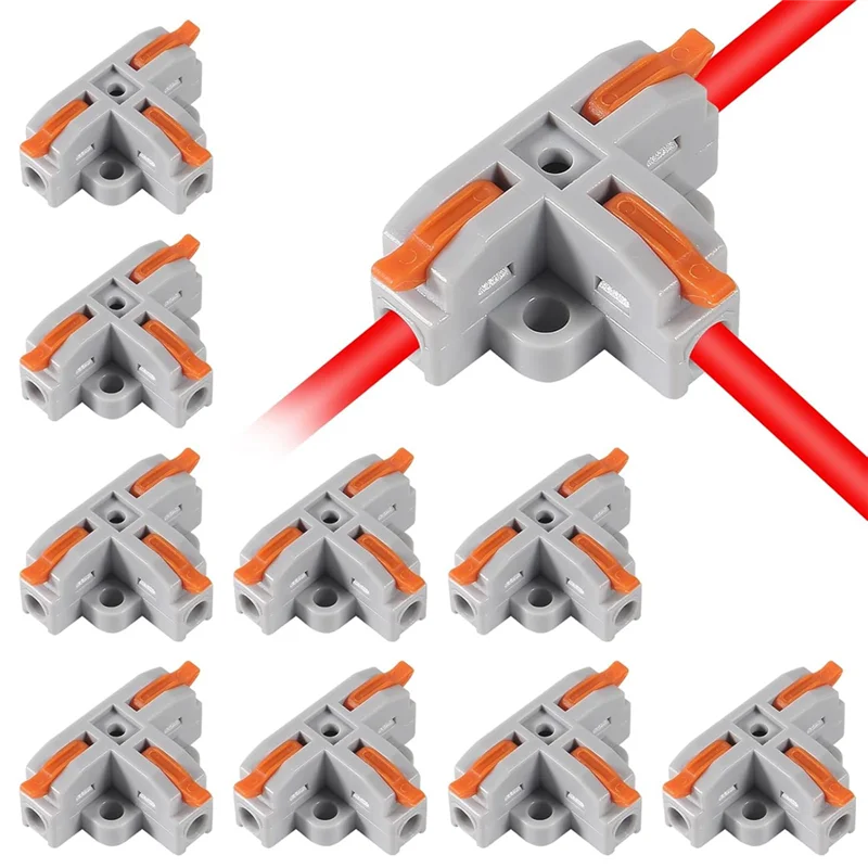 

BYBS-10Pcs T-Shape Lever Nut Wire Connector, Quick Splitter 3 Way Electrical Conductors, Compact Wir, Wir