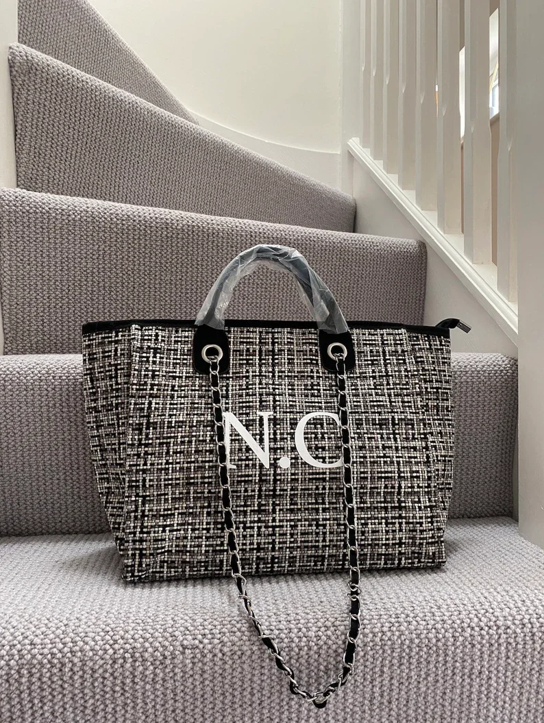 Bolso grande personalizado con cadena de lona, bolsa de viaje para piscina, Playa y Aeropuerto, ideal para regalo de cumpleaños y Día de la madre