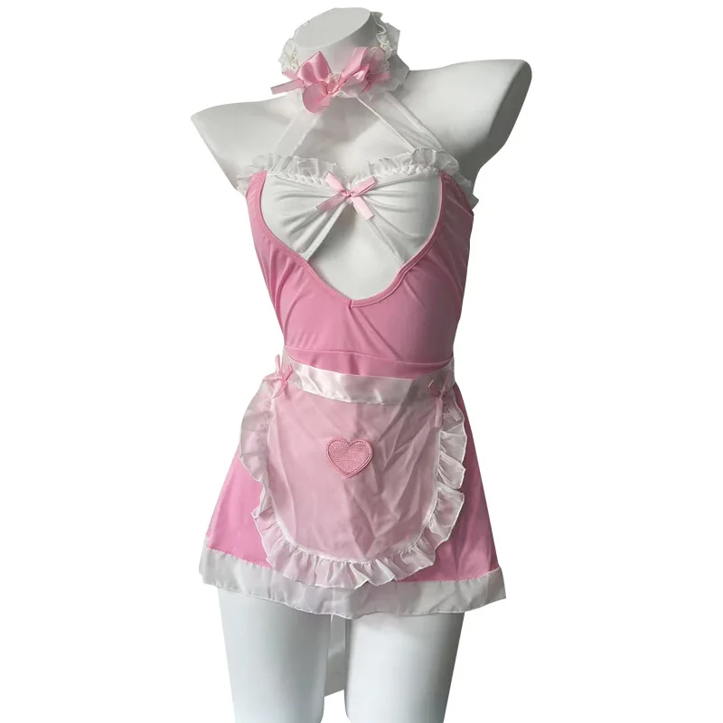 

Anime Cute Pink Maid Apron Uniform Cosplay Costume Halloween Sweet Cat Girl Role Play Underwear Party Outfits Night Lingerie