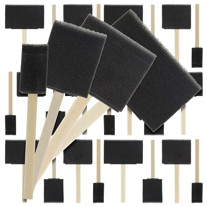 20 Pcs Foam Sponge Wooden Handle Paint Brush Set-Lightweight, Durable, Very Suitable For Acrylic