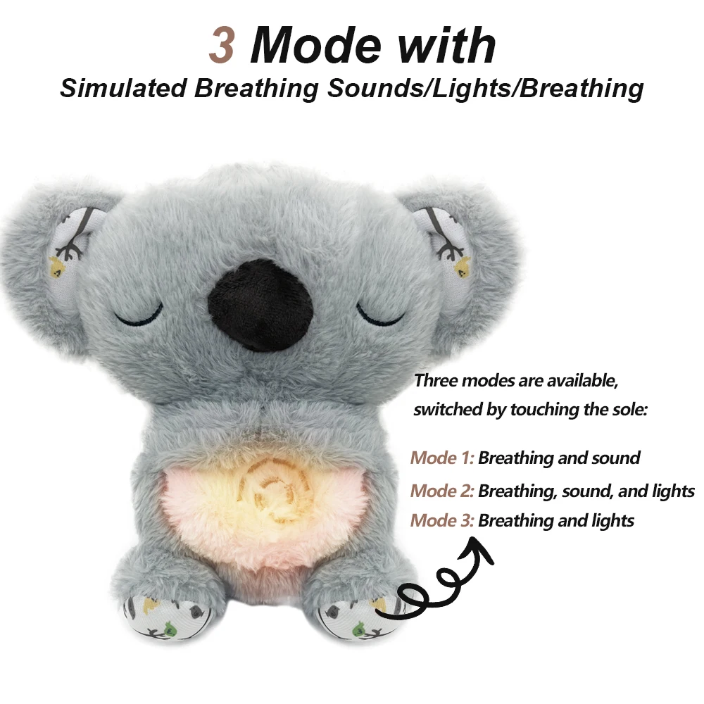 Breathing Koala Baby Sleep and Playmate Koala Musical Stuffed Plush Toy with Light Sound Newborn Sensory Comfortable Baby Gifts