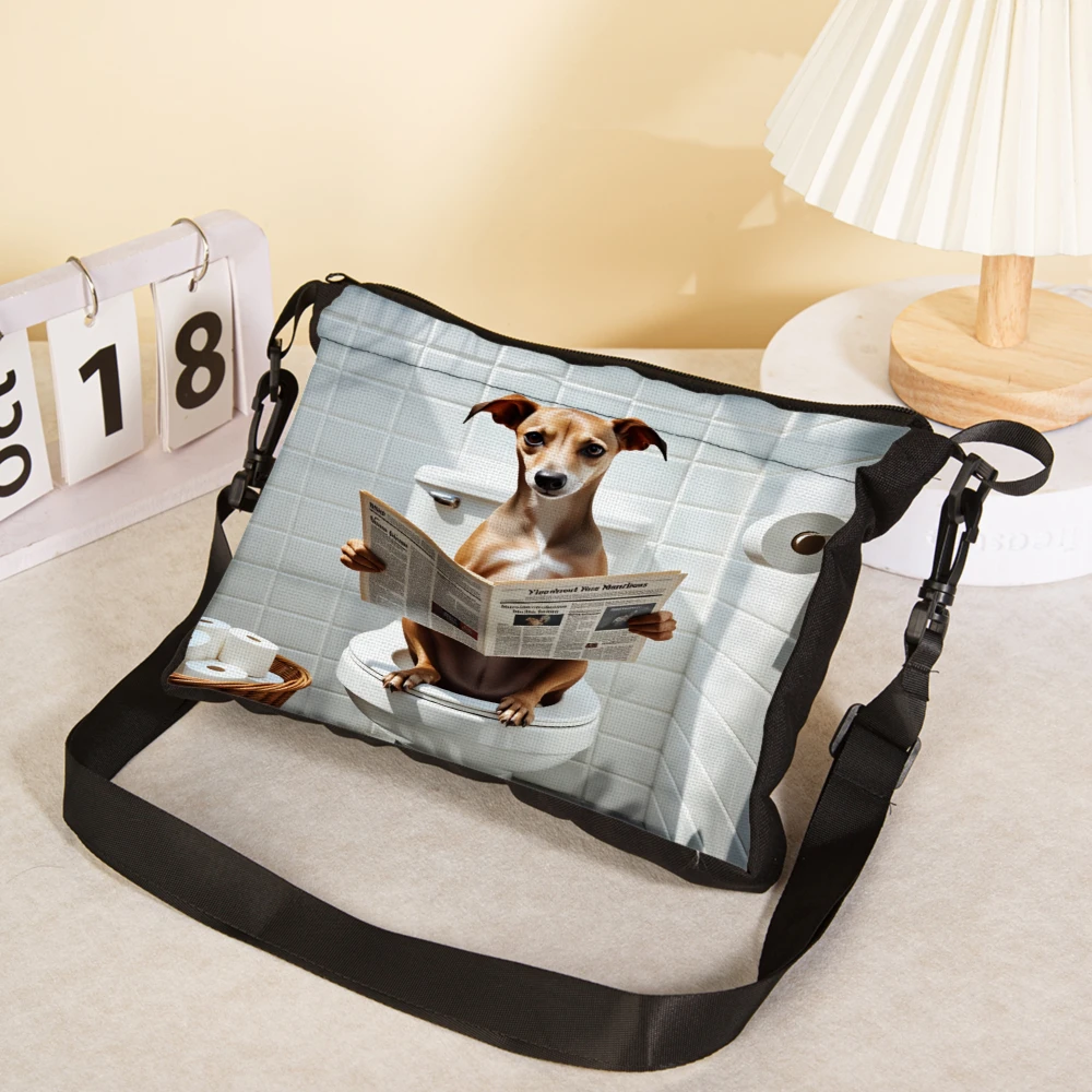 Fashionable Crossbody Bag White Dog Reading Newspaper In Bathroom Print Shoulder Bags For Women Men Travel Work School Daily Use
