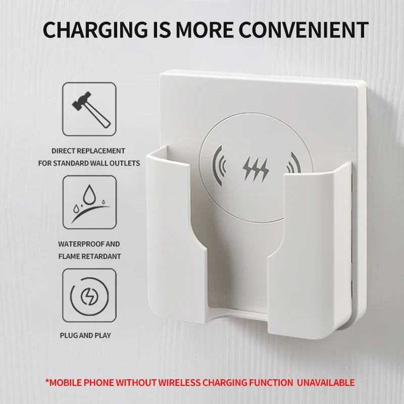 

QI Universal Flush Wall Mount Wireless Charger,15W Fast Charging Stand for Phones,AC 110–220V