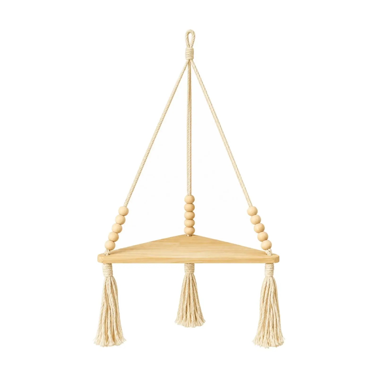 Vertical Corner Shelf with Cotton Rope Wood Design Floating Organizer for Compact Room Storage
