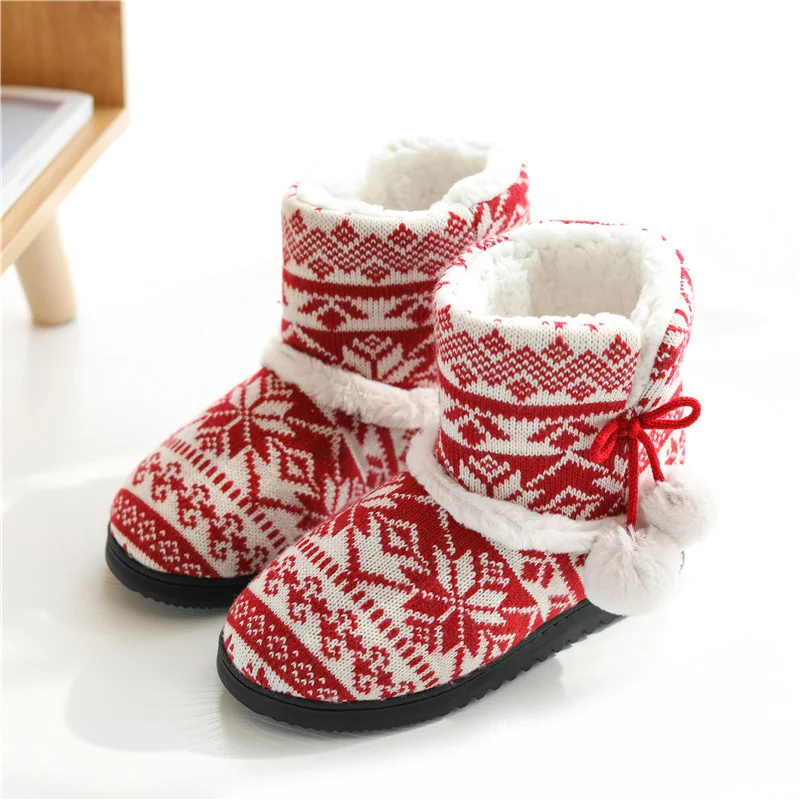 Comemore Winter Furry Home Slippers High Top Women Warm Cotton Flat Indoor Floor Shoes 2022 Female Knitting Plush Slip on Boots