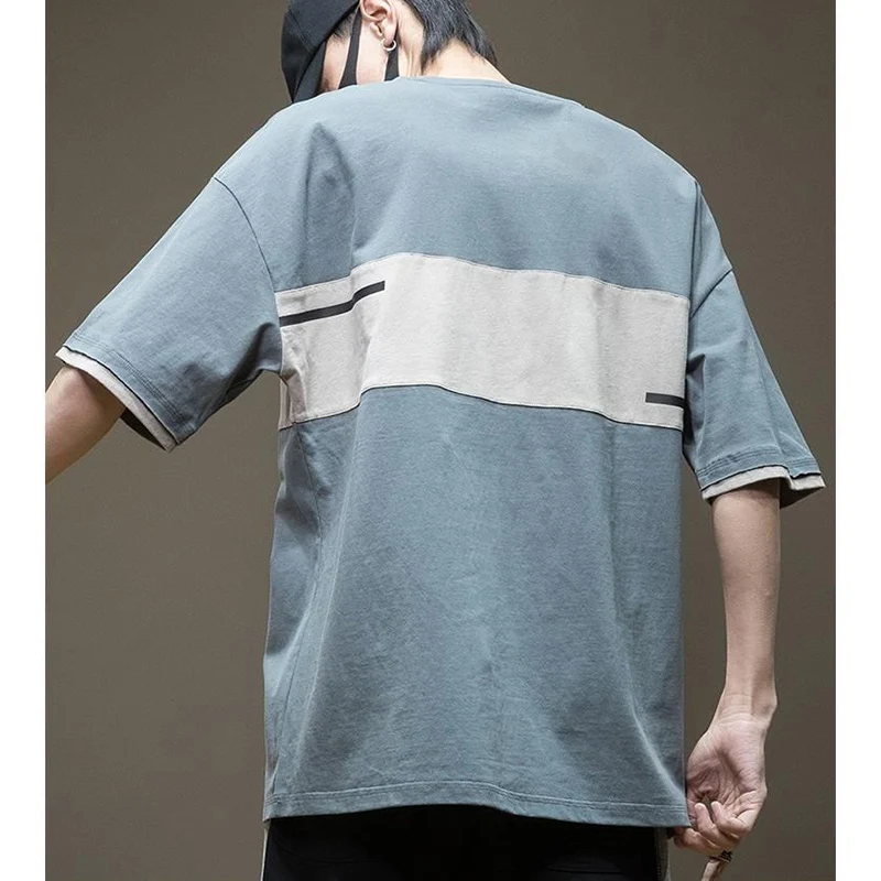 Fashion O-Neck Spliced Letter All-match Short Sleeve T-Shirts Men's Clothing 2024 Summer New Korean Tops Loose Casual Tee Shirt