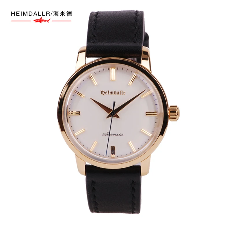 Heidamllr Men\'s GS Style Dress Wristwatch 44mm White Dial Bubble Glass Miyota 8215 Automatic Movement Leather Strap 3Bar