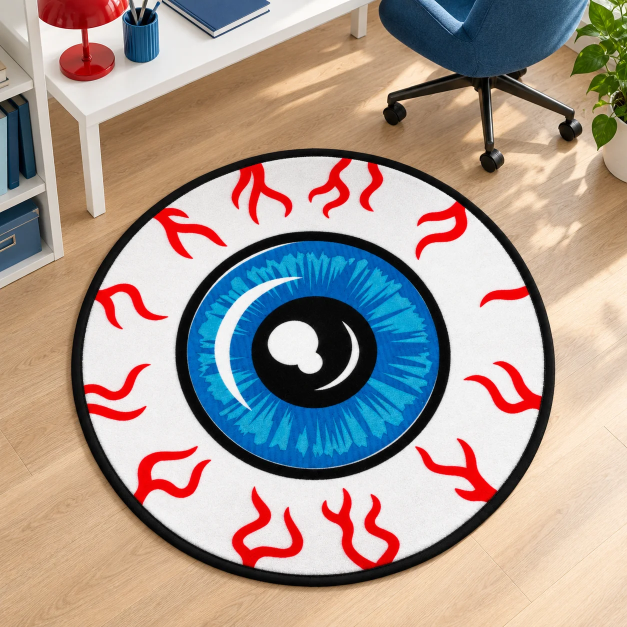 Big Blue Eyeball Red Veins Round Door Mat Soft Printed Flannel Rug for Bedroom Living Room Entryway Home Floor Decor Gift