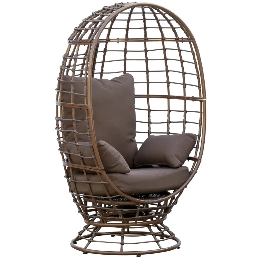 

Wicker Egg Chair 360 Rotating Indoor Outdoor Boho Basket Seat with Cushion and Pillows for Backyard Porch Patio Garden Handwov