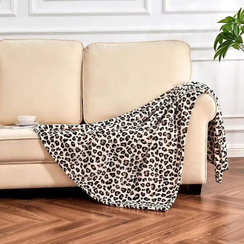 VIKAMA Leopard Print Flannel Blanket for Bedroom Dormitory Nap Blanket Sofa Throw Blanket Air Conditioner Blanket Home Decor
