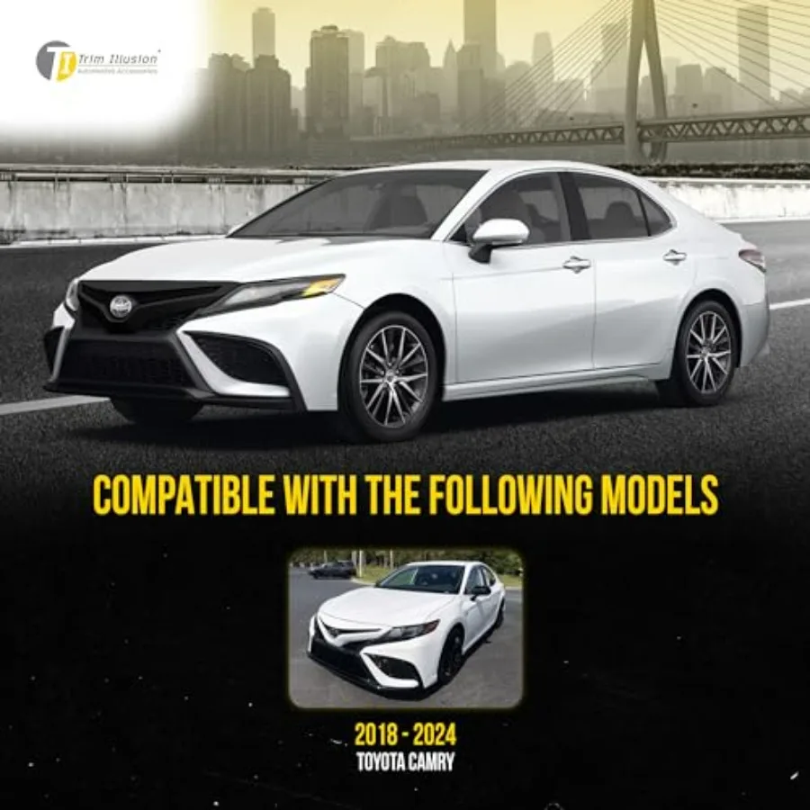 كروم حذف تراكب الشبكة الأمامية السوداء مع شريط لاصق آمن لسيارة تويوتا كامري 2018-2023 | سهلة التركيب - لا توجد أدوات جديدة #4