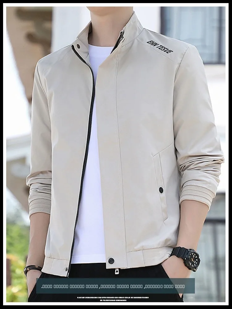 

Мужская куртка-пилот весна-осень, приталенная, с воротником-стойкой, для активного отдыха, повседневная, спортивная, из полиэстера, ветрозащитная, с длинными рукавами, на молнии