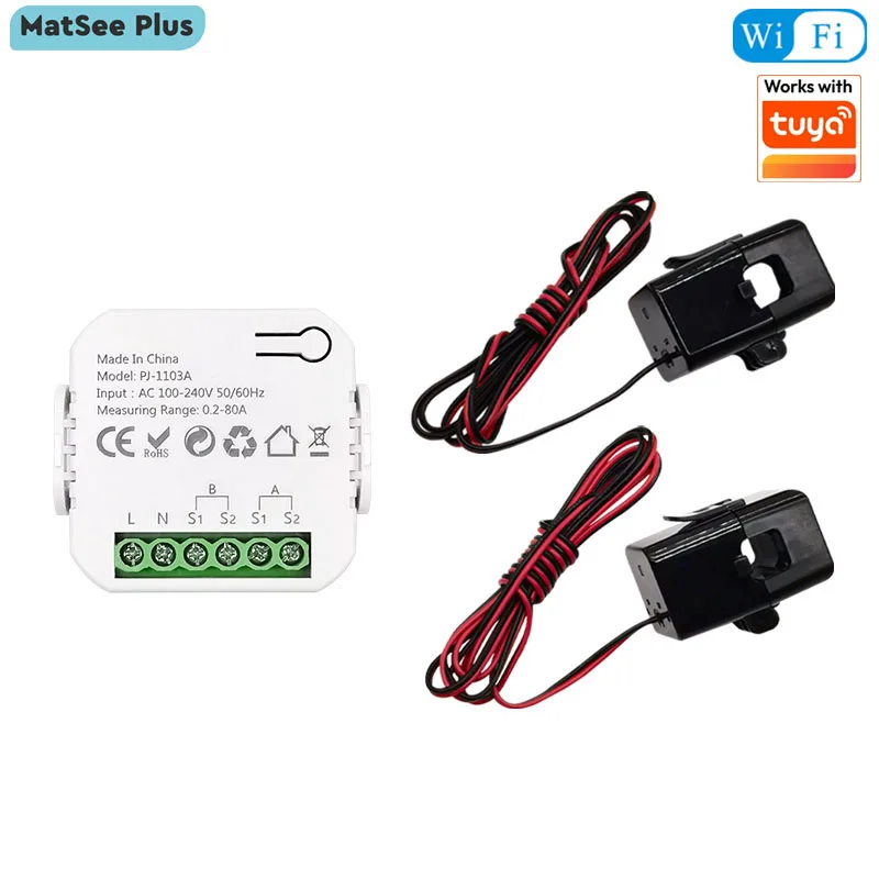 Smart WiFi Energy Monitor Bidirectional 1/2 Channel with CT Clamp App Monitor Export and Import Power 80A AC110V/240V