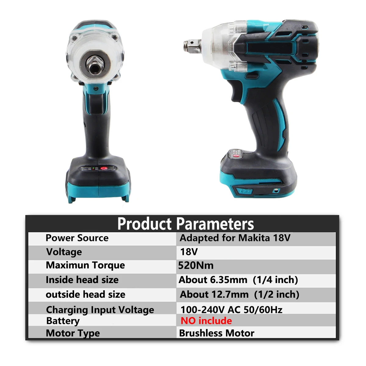 Electric Impact Wrench Cordless wrench Electric screwdriver 1/2 Inch Makita 18V Battery Screwdriver Power Tools