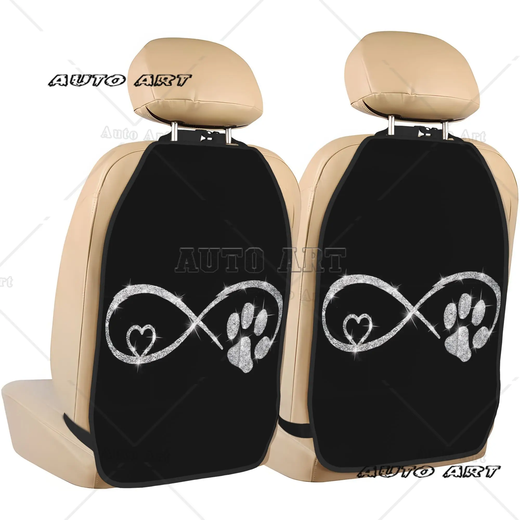 2 piezas de alfombrillas organizadoras para asientos traseros de coche con diseño de corazón brillante, huella de pata y símbolo de infinito, con bolsillos de almacenamiento, ajuste universal para la mayoría de vehículos