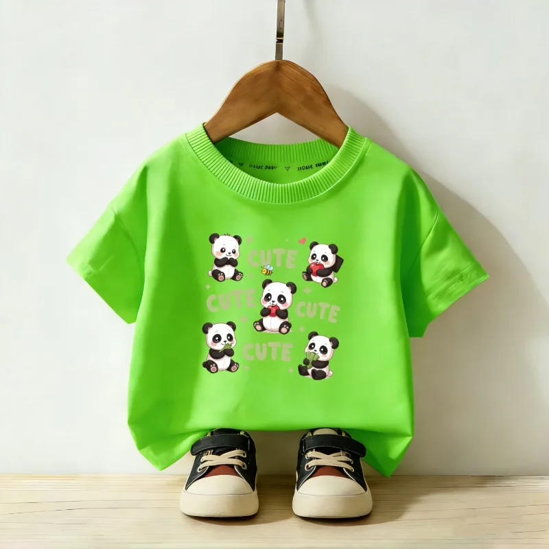Children's T-shirt Cute Panda Printed New Personalized Parent-child Outfit Fashionable Casual Round Neck Daily Short Sleeved