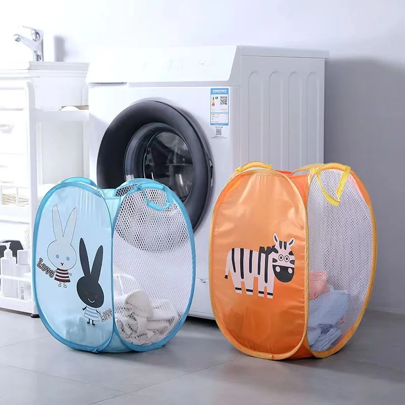 Folding Laundry Basket Hamper Cartoon Pop Up Open Mesh Laundry Dirty Sorting Basket Kids Toys Sundrie Home Storage Box Organizer