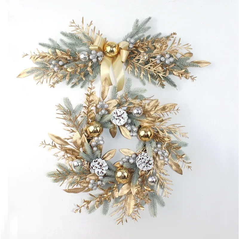 Artificial Christmas Wreath Branch Rattan Golden Garland Front Door Hanging Wall Indoor Outdoor Christmas Ornament Decorations