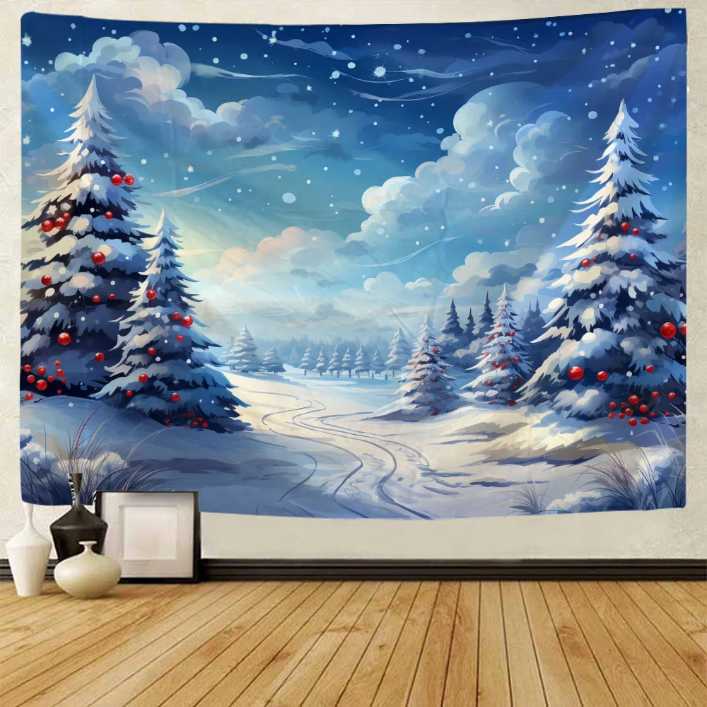 

Winter Snowscape Illustration Tapestry Christmas Decoration Background Cloth Poster Home Living Room Bedroom Wall Hanging