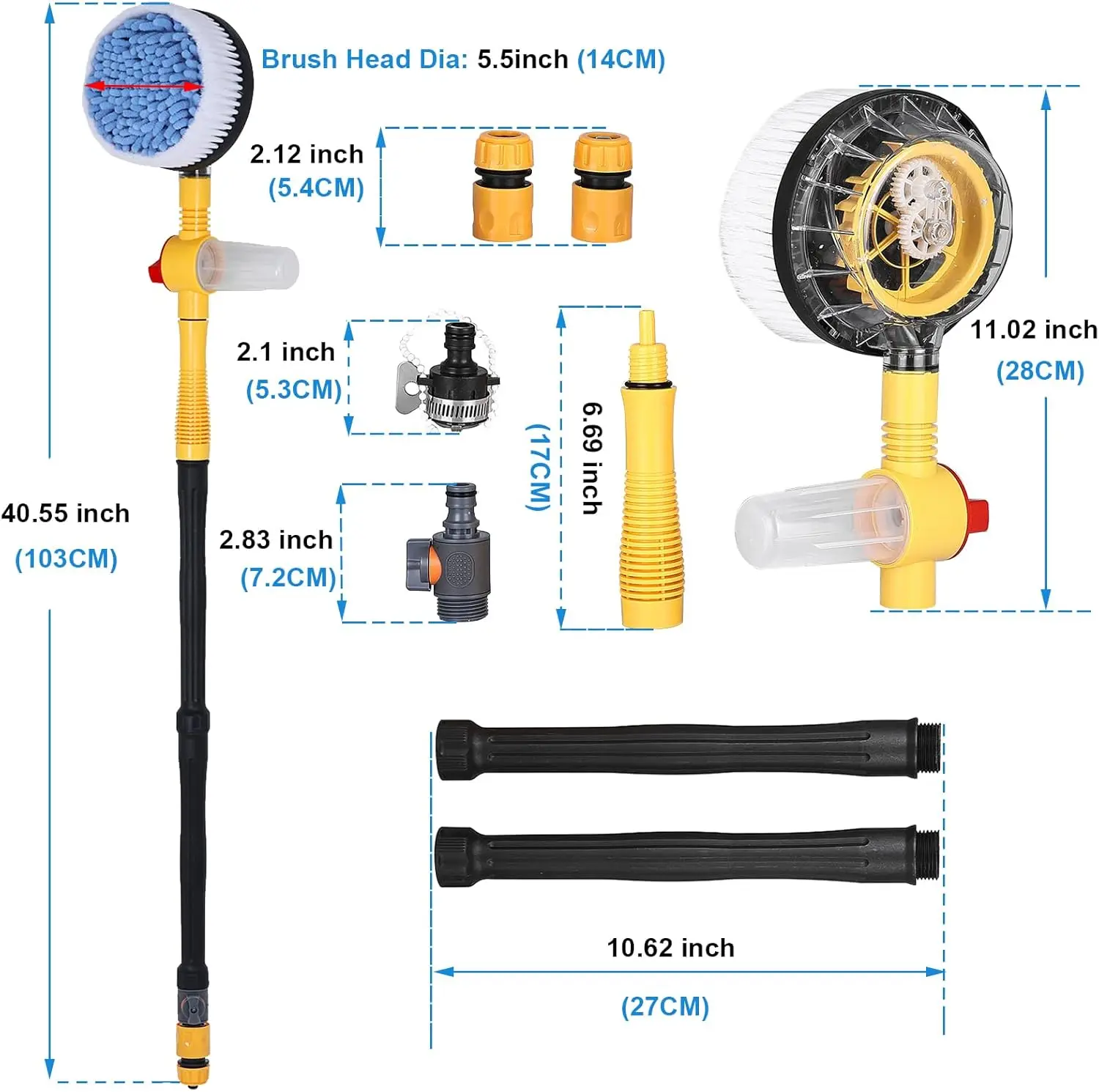 For Car Garden Sprinkling Tool 360 Degree Wash Brush Mop Cleaning Kit Quick Connect Microfiber High Pressure Washer