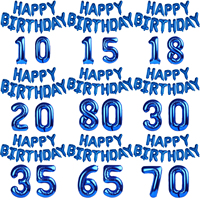 Blue Happy Birthday Number Foil Balloons Kids Adult Party Decorations Boy Girl 10 11 14 15 18 25 30 35 40 50 60 70 80 Year Old