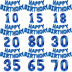 Blue Happy Birthday Number Foil Balloons Kids Adult Party Decorations Boy Girl 10 11 14 15 18 25 30 35 40 50 60 70 80 Year Old