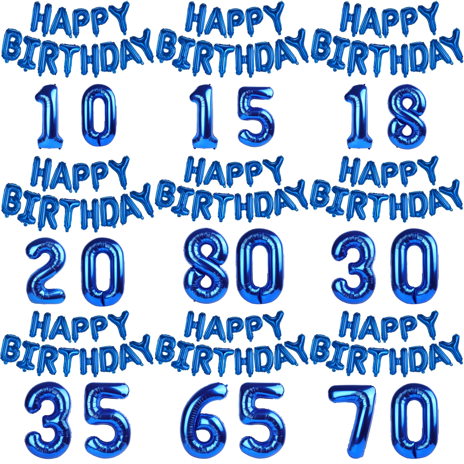 Niebieskie balony foliowe Happy Birthday Number Kids Adult Party Decorations Boy Girl 10 11 14 15 18 25 30 35 40 50 60 70 80 Year Old