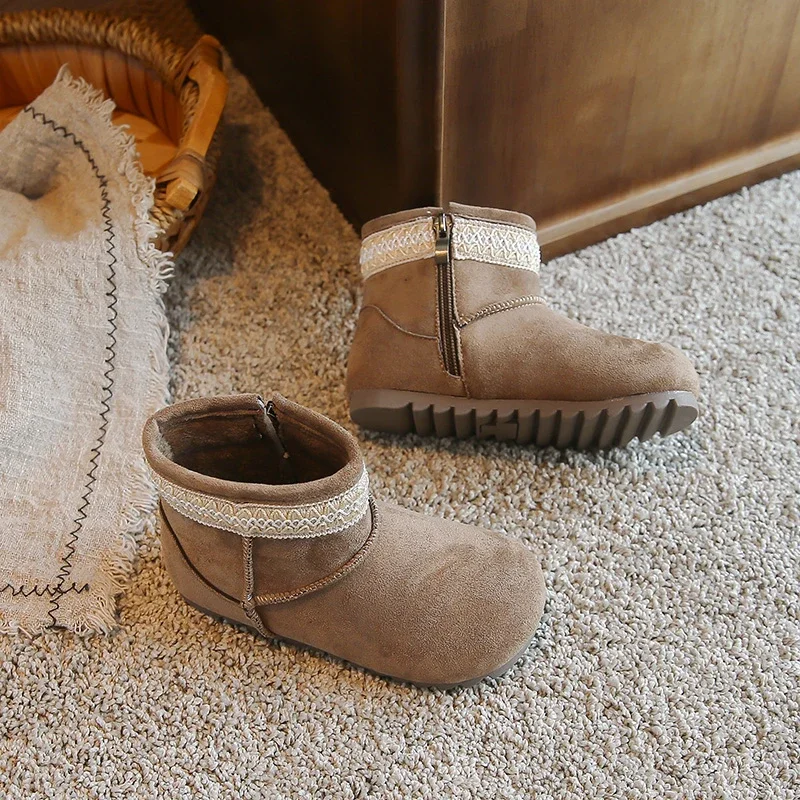 Outdoor Children's Fashion Ankle Boots 2026 New Winter Warm Cotton Boots for Girls Soft Bottom Causal Kids Thermal Snow Boots