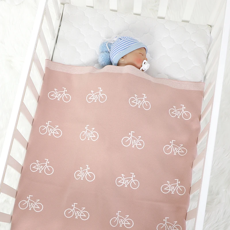 Coperta per bebè in maglia per neonato copripiumino per letto per neonato Cute Cartoon Bike Plaid passeggino Swaddle Super Soft 90*70CM sacco a pelo per neonato