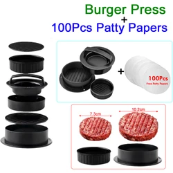 Hamburger Maker Press With 100 Patty Papers Round Non-Stick Meat Beef Grill Burger Press Patty Mold