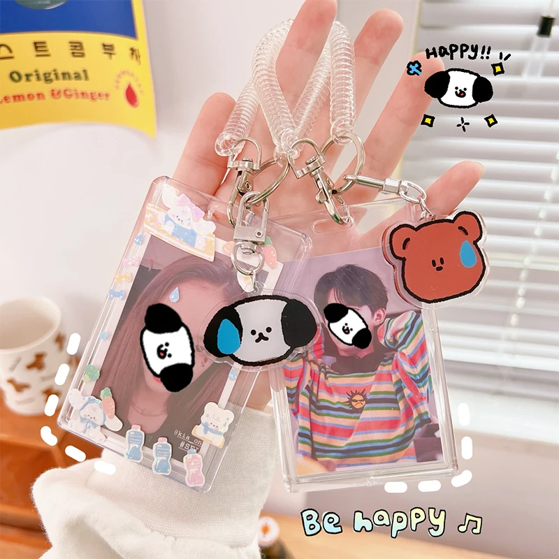 Porte-carte photo en acrylique transparent, album Kpop, carte photo Kawaii, carte de bus, porte-carte d'identité, pendentif dessin animé, porte-clés, cadeaux, 4 pouces, 1PC