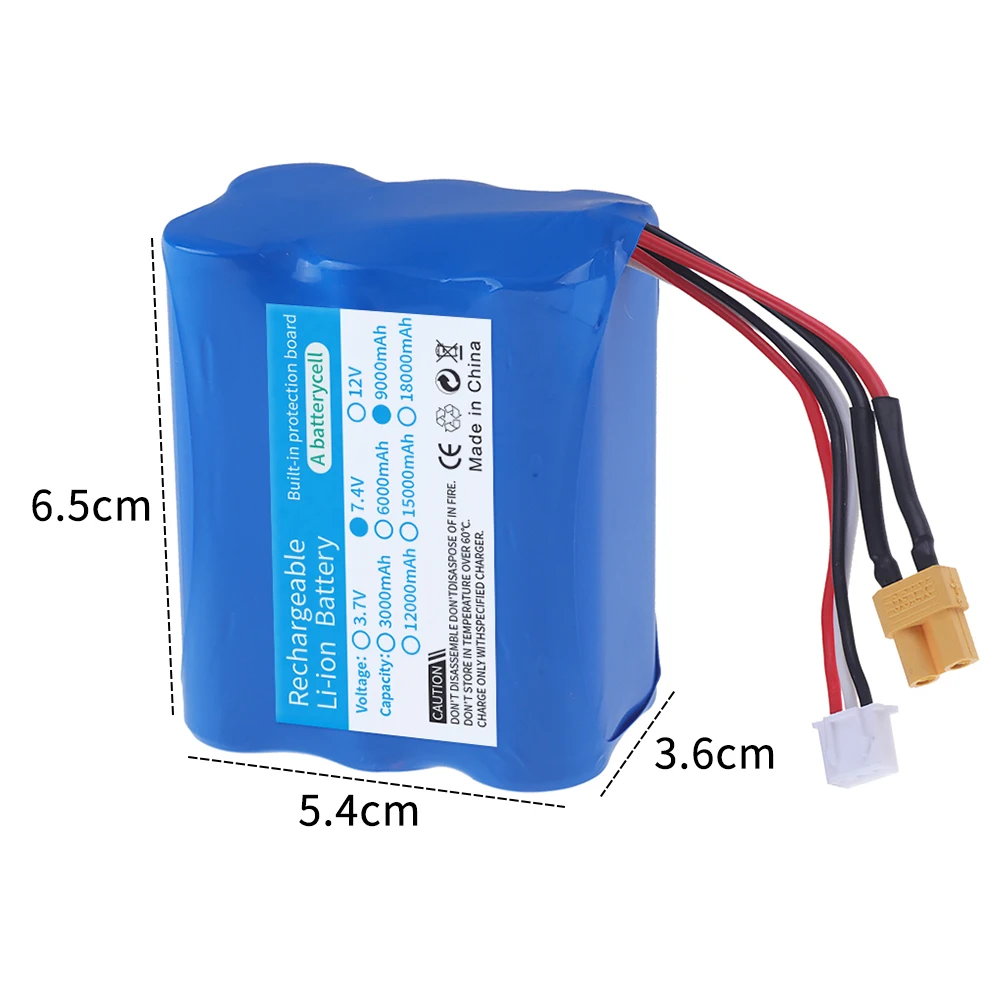 7.4V 9000mAh 18650 Li-ion Rechargable Battery XT30 Plug for HUINA 1580 1583 580 550 582 1/14 RC Electric Construction Excavator