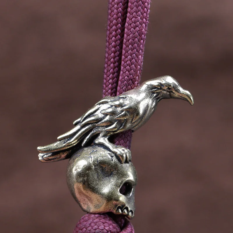 Raven Skull Brass Knife Bead Crow EDC DIY Paracord Woven Bracelet Lanyard Pendant Accessories Outdoor Tool Hangings Charms Punk