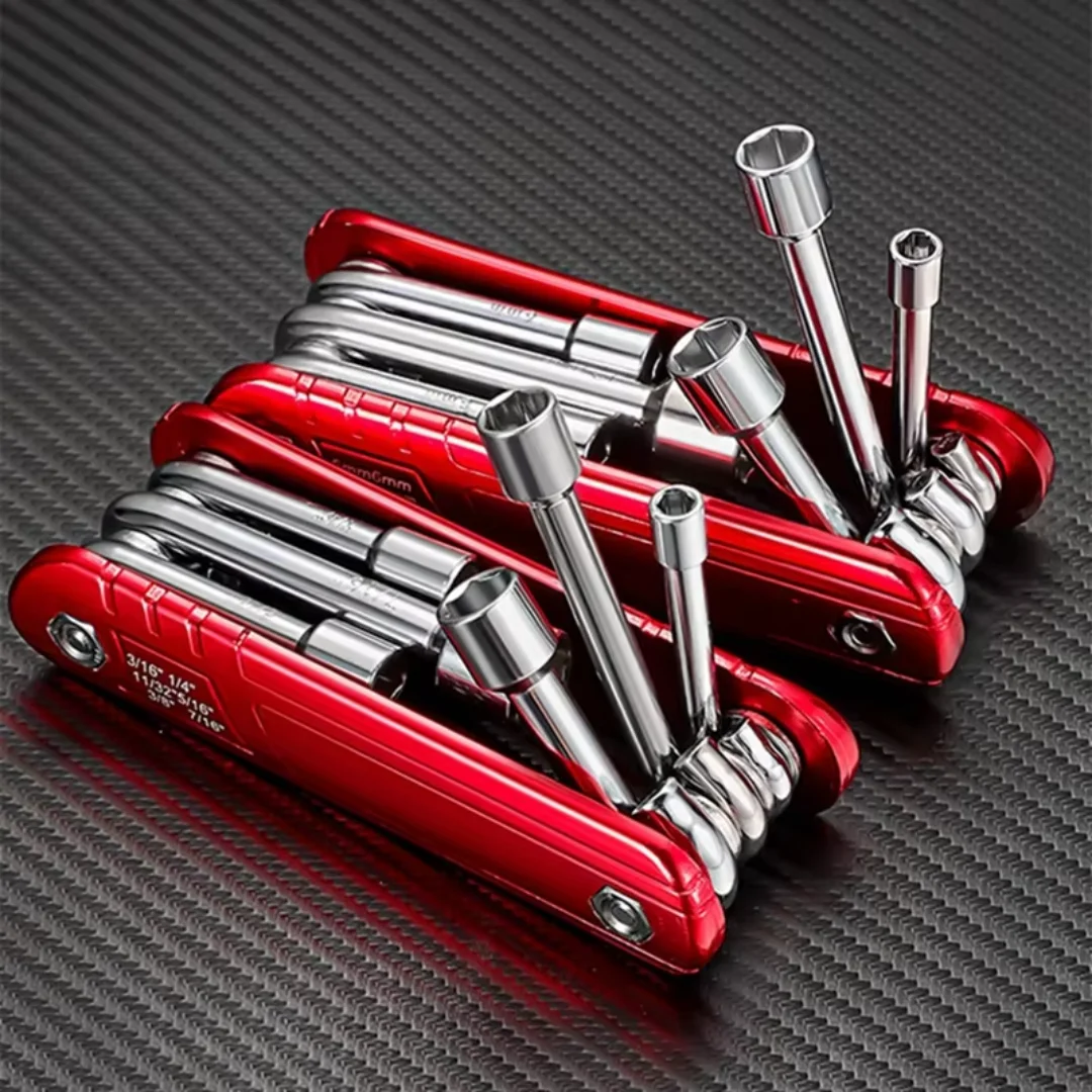 6 in 1 Folding Nut Driver Set Imperial/Metric,Hex Nut Driver Set,Motor Folding Socket Wrench,Steel Shank Portable Premium Handle