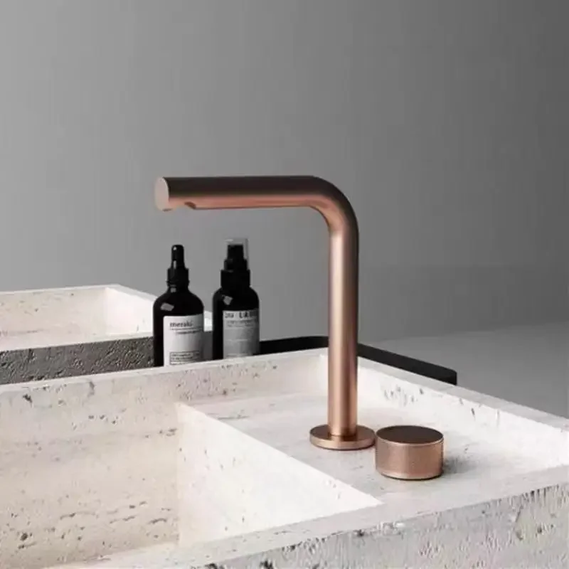 

Brushed Rose Gold Basin Faucet Bathroom Bathtub Faucet Single Handle Two Holes Sink Tap Rotating Widespread Hot Cold Basin Tap