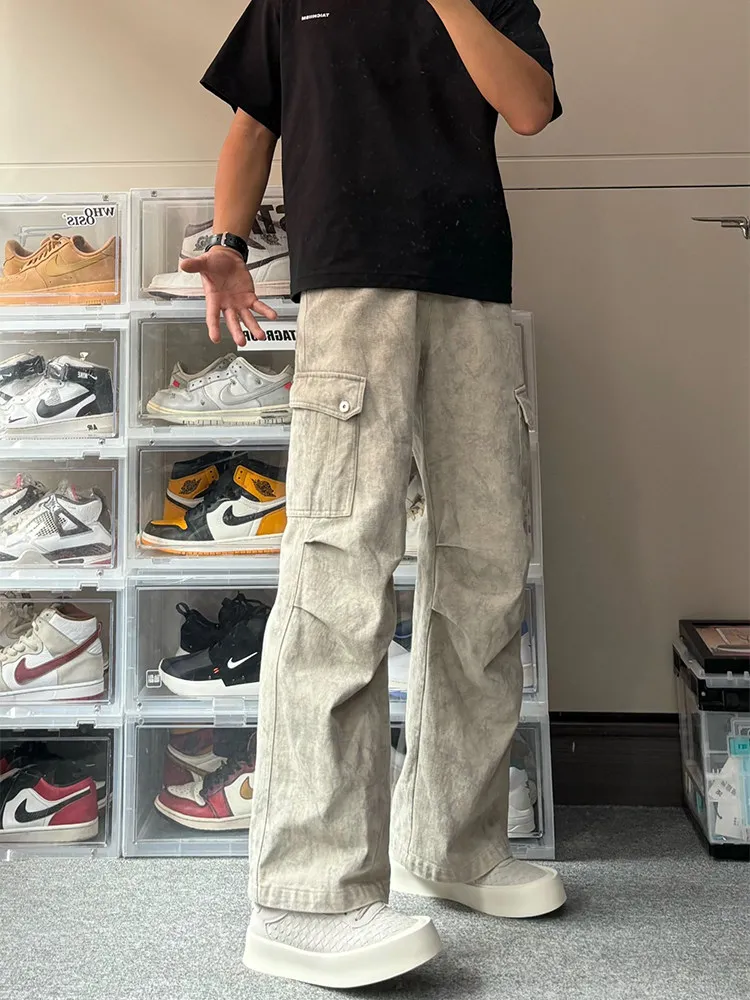 

Мужские джинсы American Marble Waed Workwear: модные широкие брюки свободного кроя для весны и осени, молодежный стиль