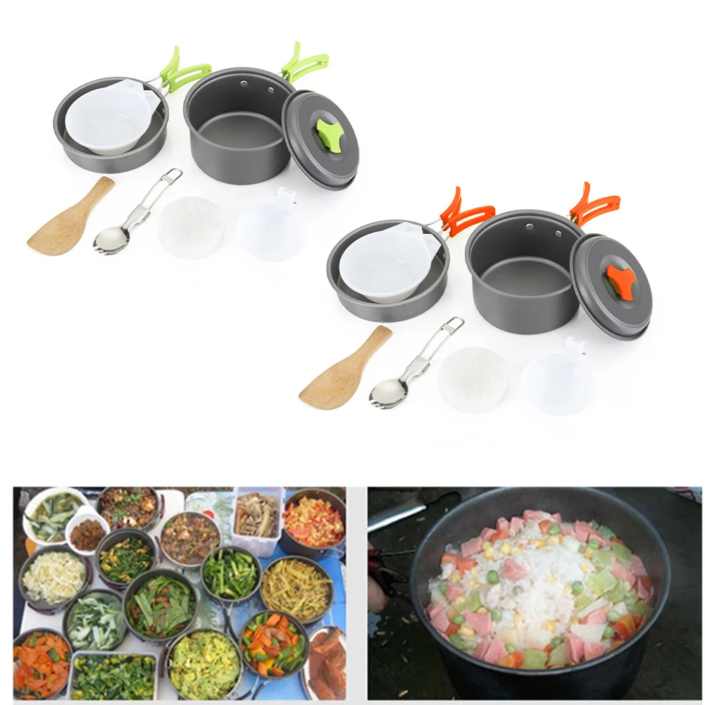 1-2 Person Cookware Camping Cookware Set Stainless Steel Cutlery Wear-Resistant Construction Anodized Aluminum