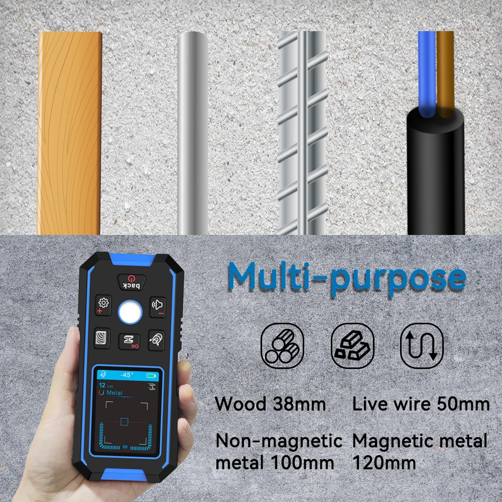 Imagem -04 - Backlit Detector de Metal Madeira Stud Finder Scanner de Parede Profundidade Rastreador Display Lcd hd Fios de Cabo Profundidade Rastreador Preto ac Noyafa-nf518