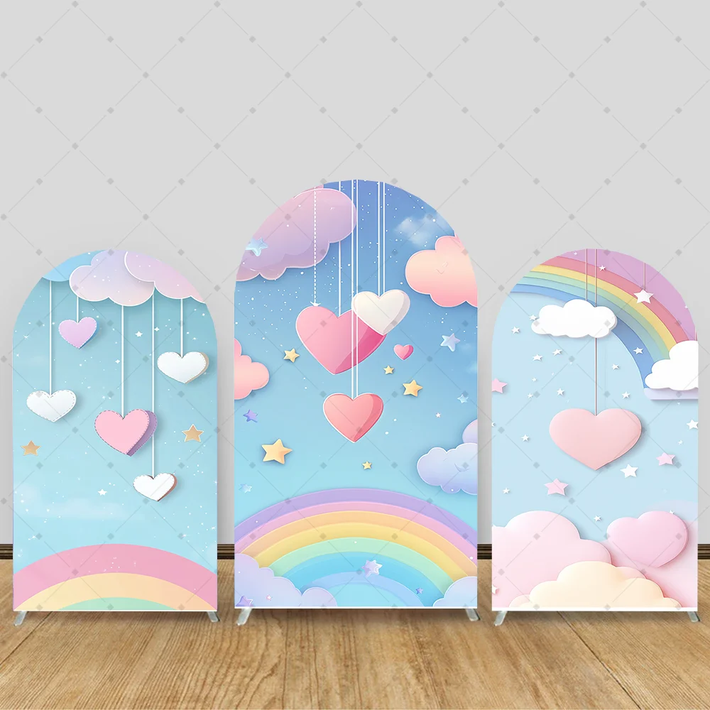 

Rainbow Cloud Pink Theme Arch Backdrop Covers Customizable Design Arch Background Cloth For Children Birthday Party Events