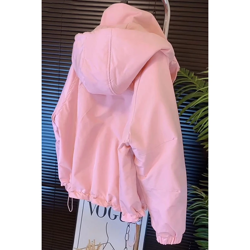 المرأة قصيرة الخريف الشتاء خندق معطف مقنعين سترة واقية غير رسمية فضفاضة ملابس خارجية فاخرة الإناث الرطبة تهمة سترة