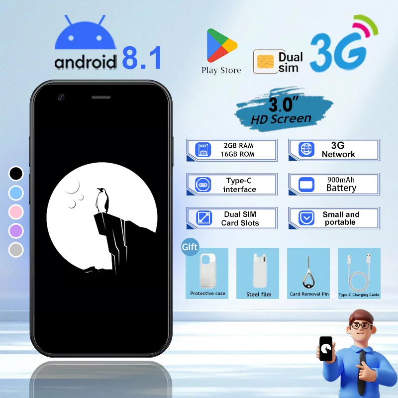 SOYES XS15 Ultra Mini Android Phone: 3-inch Small Screen+Dual SIM | 2+16GB | Play Store | Portable Backup Multi Color Selection