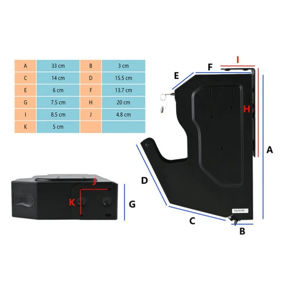 Impressão digital armas caixa arma cofres impressão digital/chave de reposição bloqueio pistola cofre cofre de impressão digital de aço laminado a frio para armário de mesa