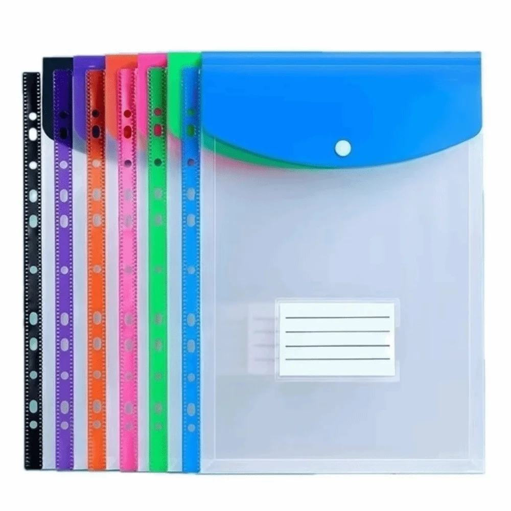 

12Pcs Large-Capacity Loose-Leaf File Bags Transparent Waterproof File Folder Expansion Bag Colorful Simple