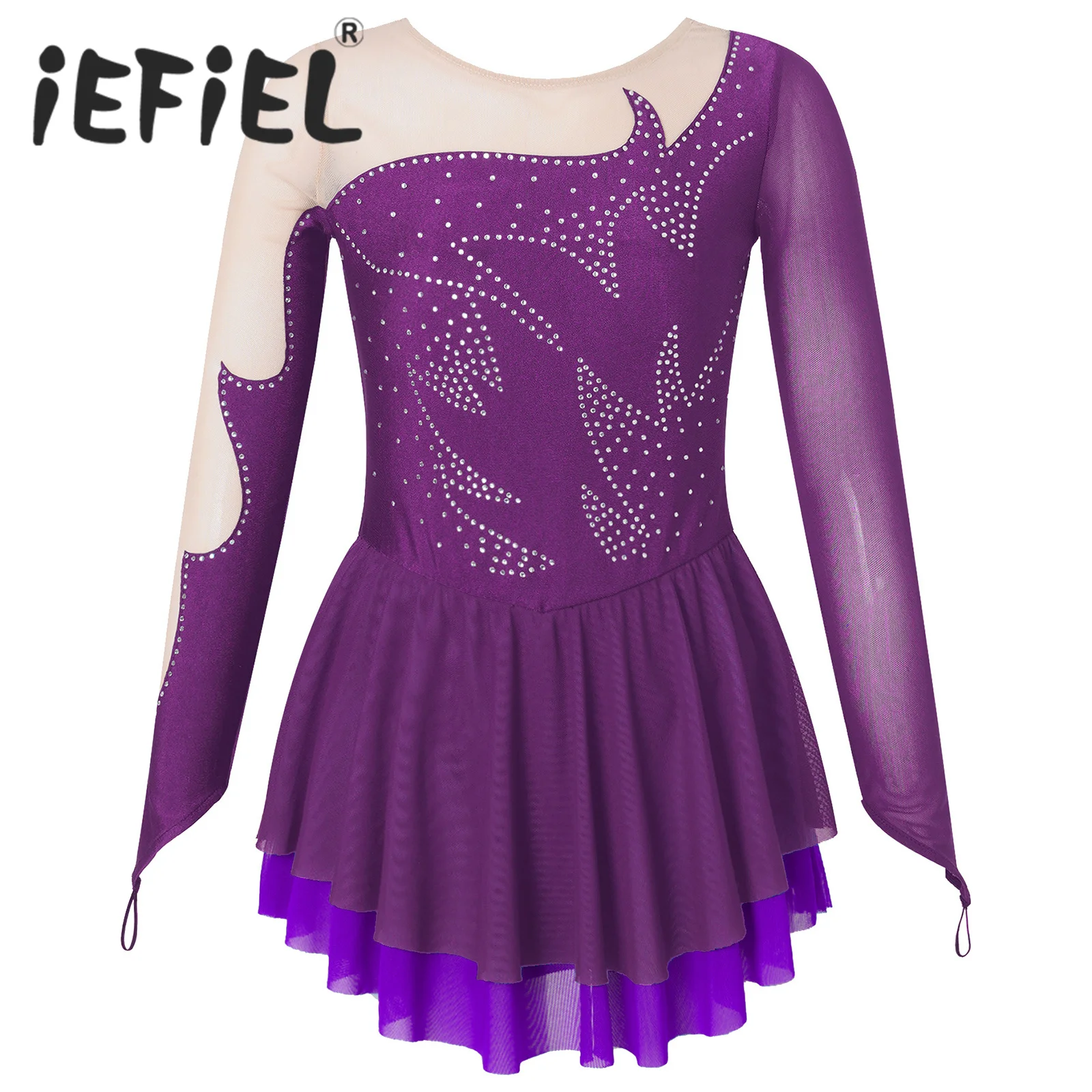 Kids Girls Rhinestones Ballet Dance Leotard Figure Ice Skating Dress Gymnastics Tutu Lyrical Dance Stage Performance Costume