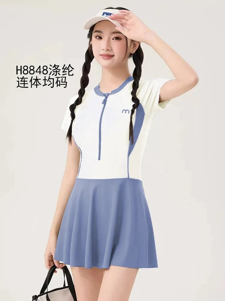 Minsu 2025 One-Piece Swimsuit for Girls Sports Student Swimming Conservative Polyester